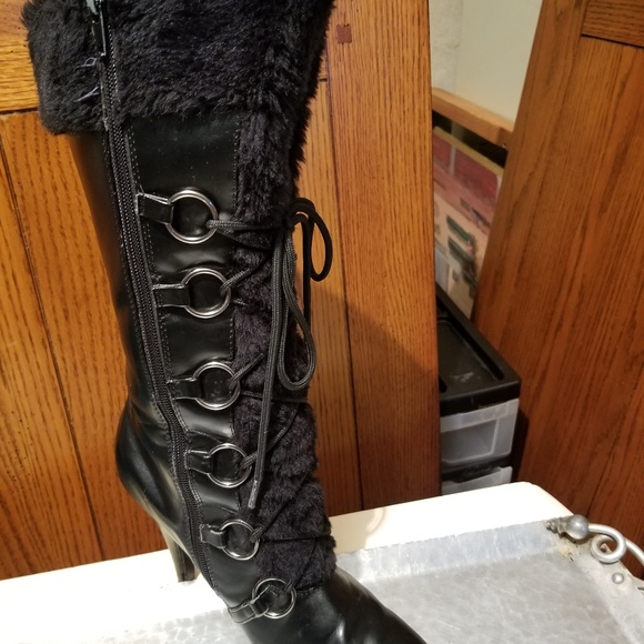 Delicious Tall Black Faux Fur Stiletto Boots - Picture 8 of 8